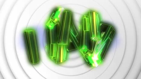 Animation-Grüner-Kristalle-über-Kreisen-Auf-Weißem-Hintergrund