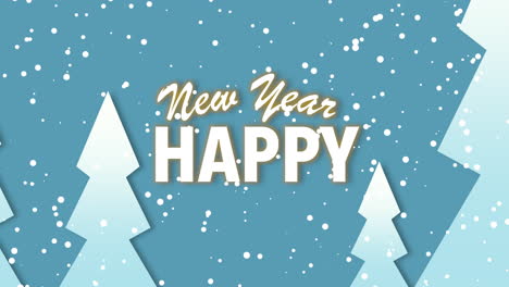Feliz-Año-Nuevo-Con-Nieve-Volando-Y-árboles-De-Navidad-En-El-Bosque