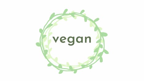 Gehen-Sie-Vegan,-Positive-Vektoranimation-Mit-Rotierenden-Blättern