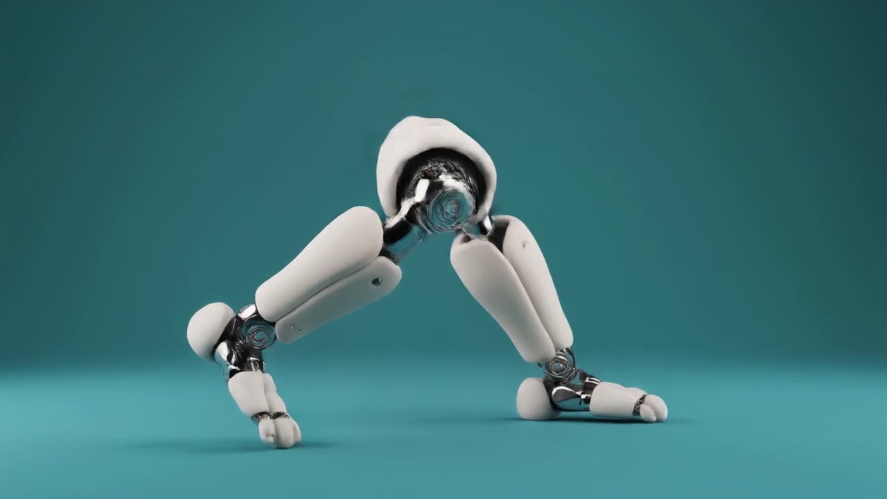 Futuristic Robotic Legs Walking Cycle on Teal Background