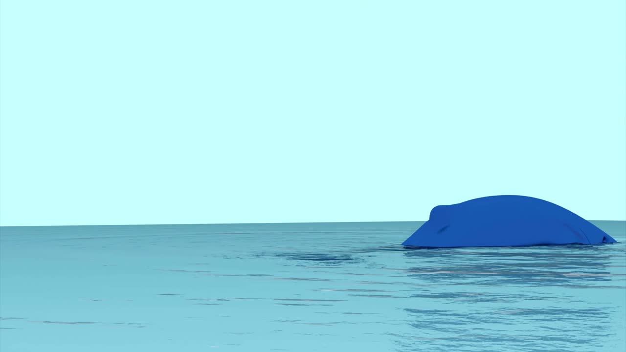 물에 떠 있는 파란색 모양의 최소한의 3d 렌더링