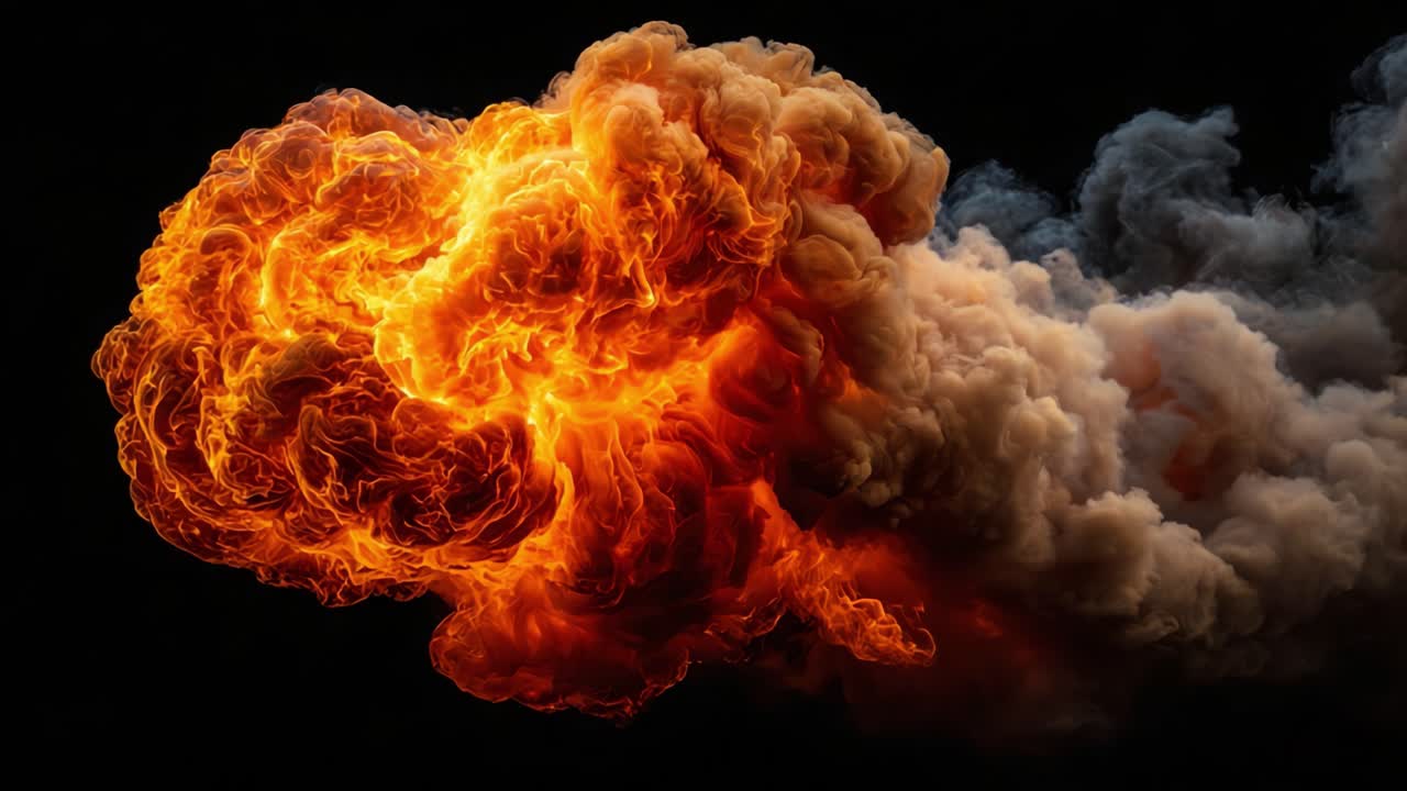 Spectacular Explosion: A Vivid Display of Flames and Smoke in an Eruptive Scene Captured with Stunning Detail and Vibrant Colors