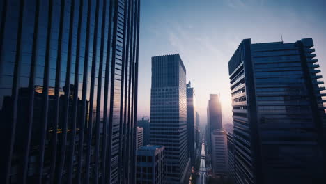 modern city skyline at sunrise/sunset