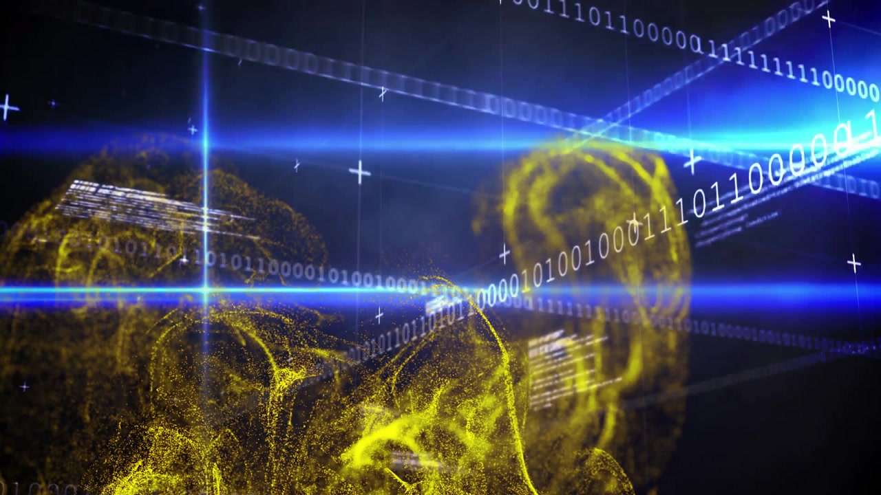 Blue beam sweeping initiating particles forming lobes as code panels shifting visualizing data flow