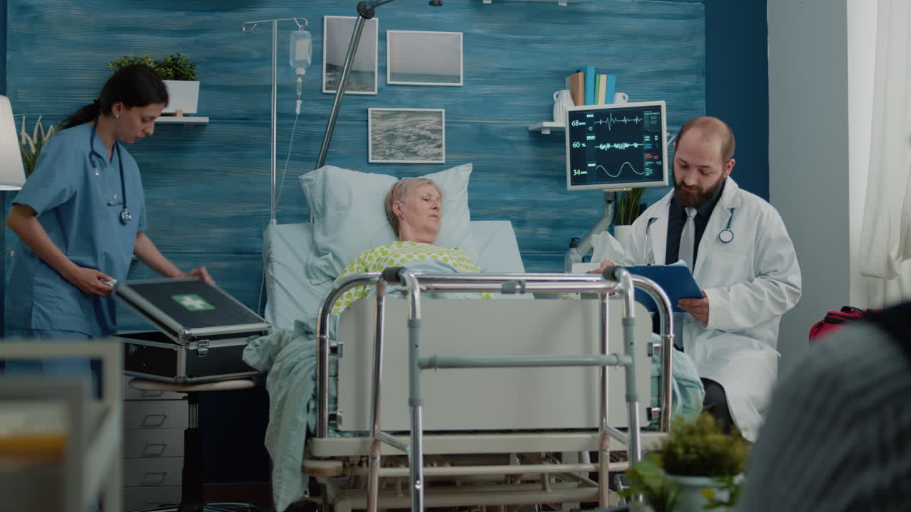 Medical team doing healthcare checkup for senior woman