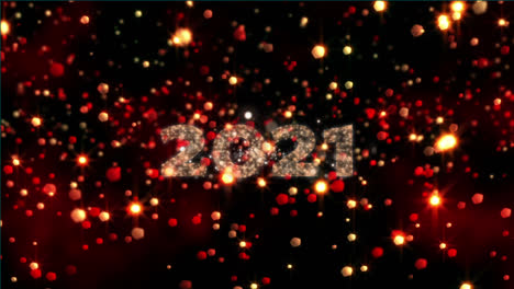 animation of 2021 text, glowing light and fireworks