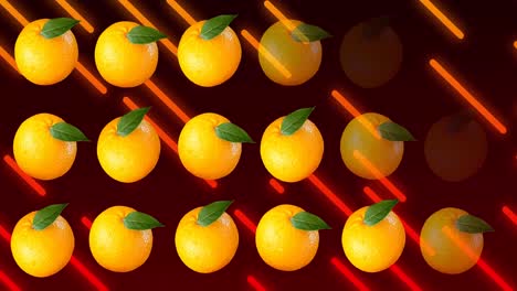 animación de naranja repetida sobre líneas rojas sobre fondo negro