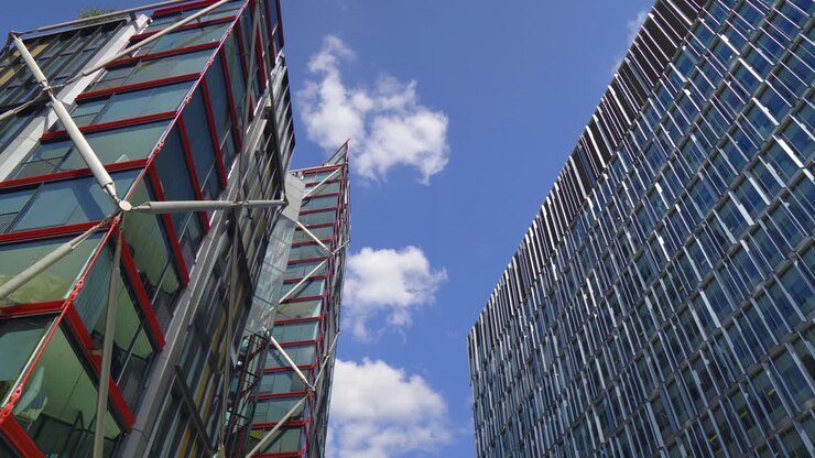 London's most wonderful iconic modern buildings like never seen anywhere before with interesting structure architecture at its finest multi-coloured beautiful sky with clouds at the background