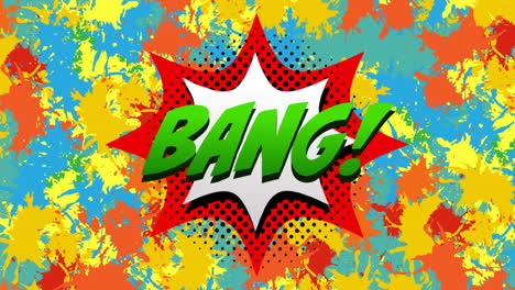 animation of comic bang effect on colourful background