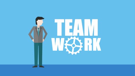 businessman team work gear motion lettering