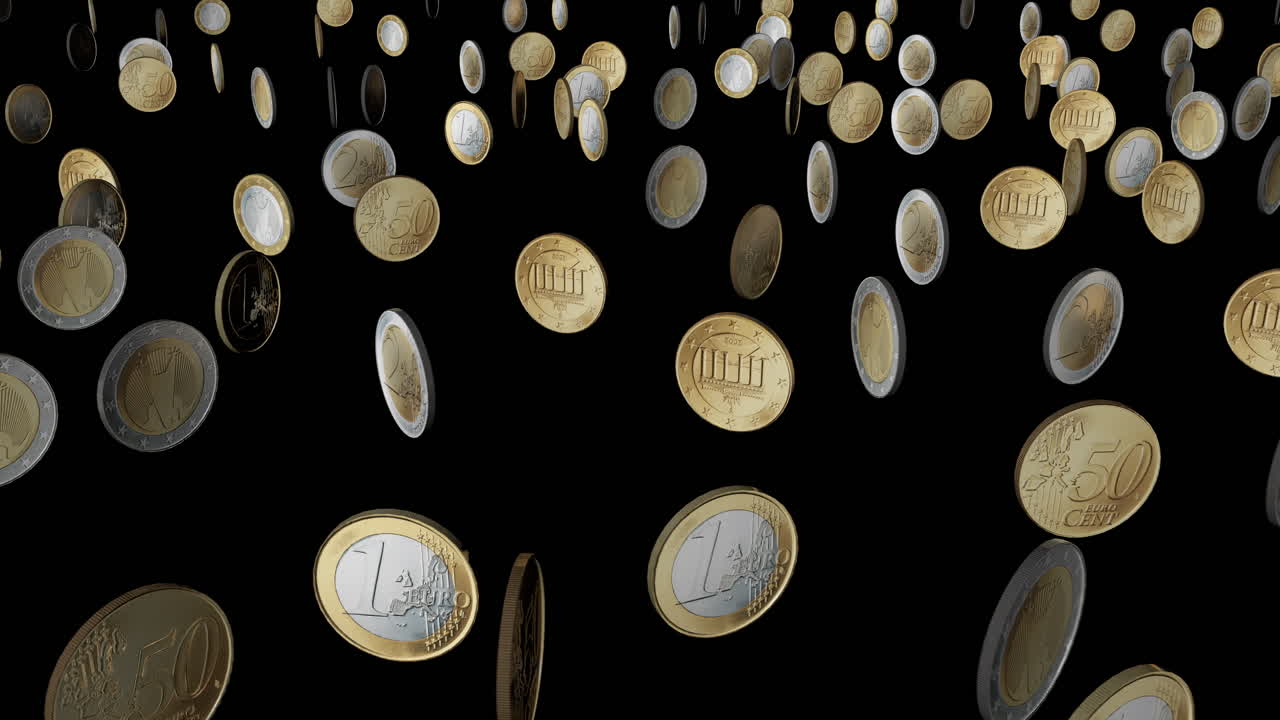 Dancing &euro; coins.
Black background