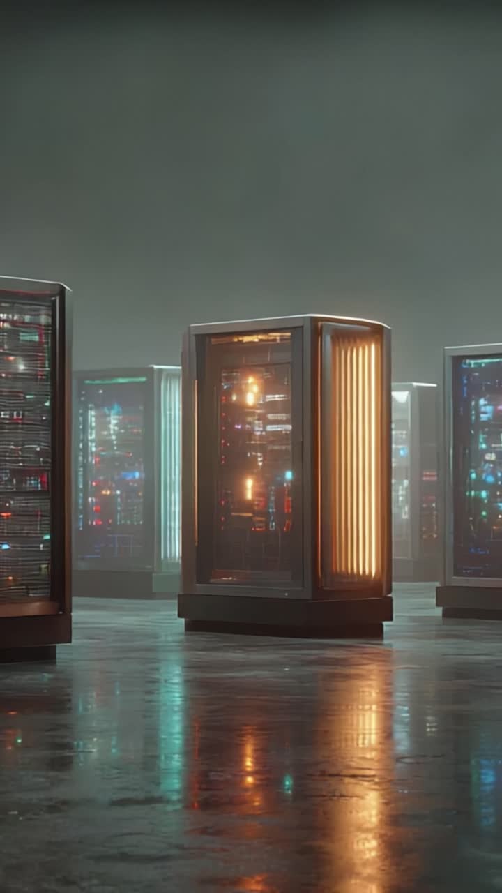 A Stunning Display of Illuminated Server Racks Reflecting Modern Technology with Colorful LED Lights, Capturing the Essence of Advanced Data Center Innovations