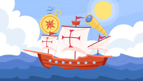 an animation of hand drawn flat columbus day background