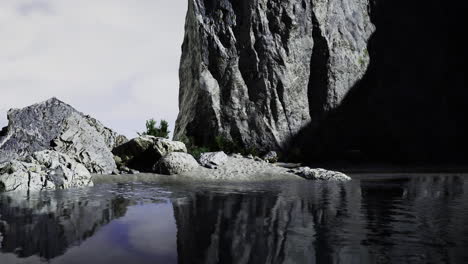 captivating serenity at a rocky shore under soft afternoon light