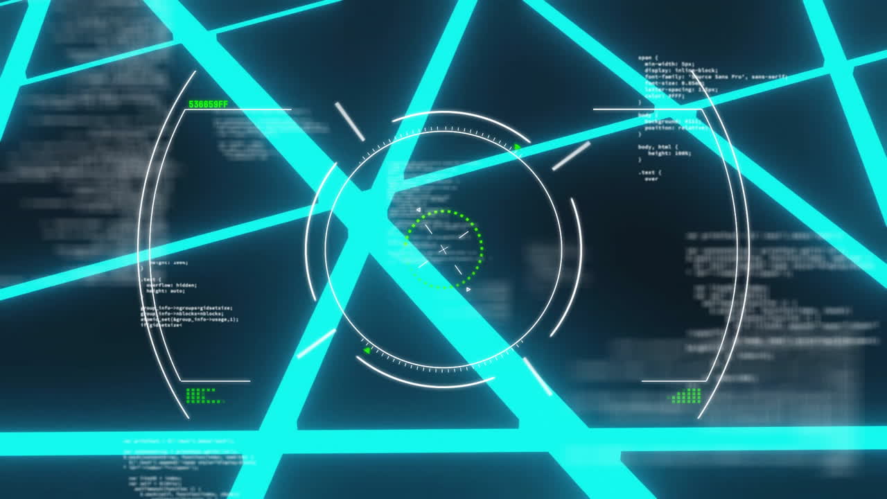 Animation of glowing blue lines with data processing on futuristic digital interface