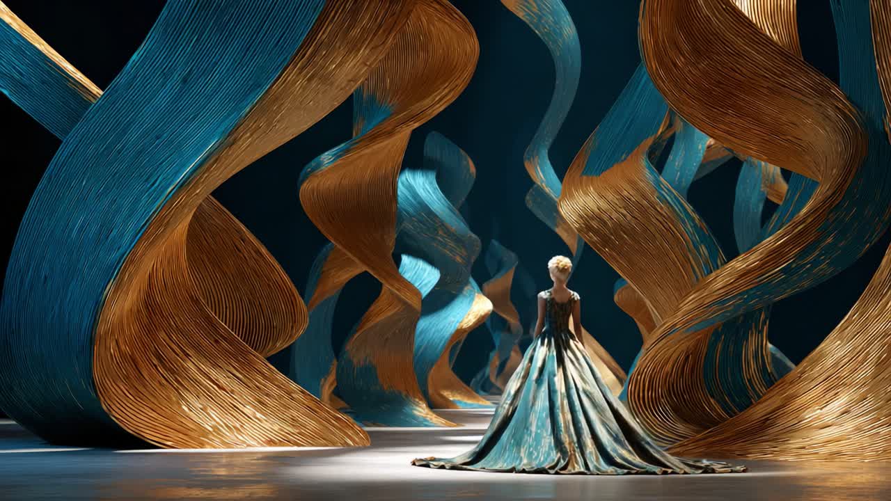 Elegant woman in a stunning gold and blue gown