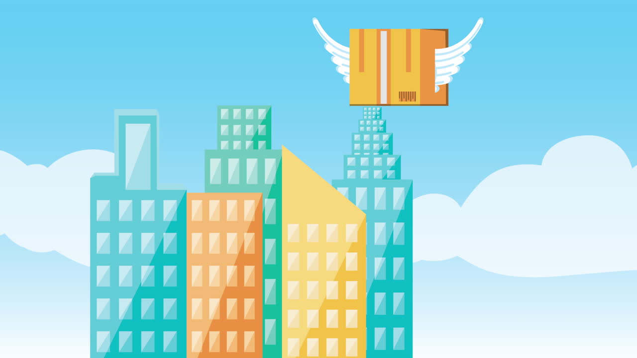 entrega de paquetes volando en la ciudad