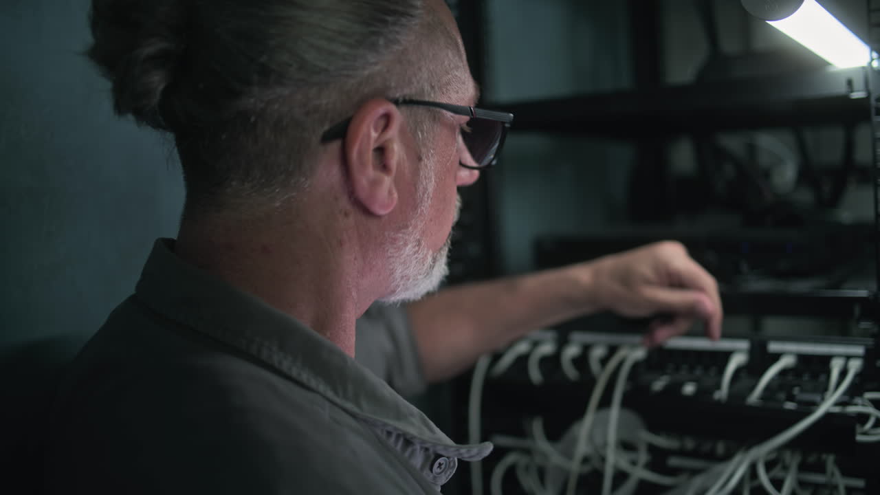 Technician working in a server room