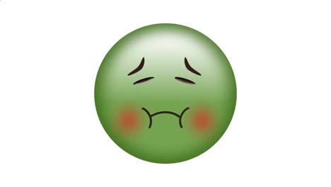 digital animation of abstract red decorative designs over green sick face emoji on white background