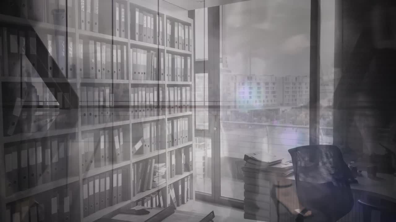 비어있는 사무실 위를  ⁇ 는 사람들의 애니메이션