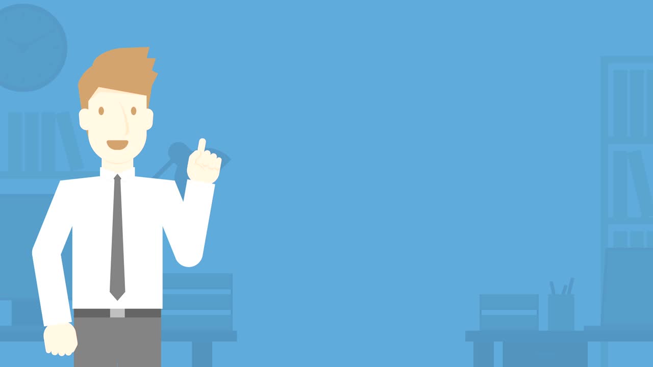 Businessman presentation on business office blue color background, seamless looping animation 4K with copy space