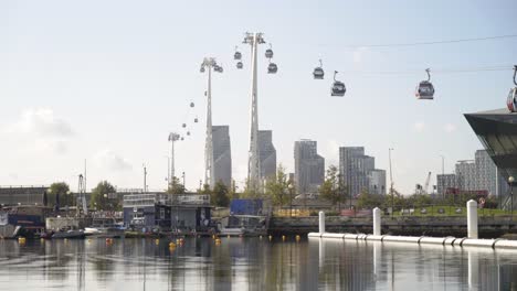 london docklands cable car and waterfront view