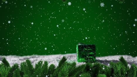 Animation-Von-Schnee,-Der-über-Weihnachtsgeschenk-Fällt