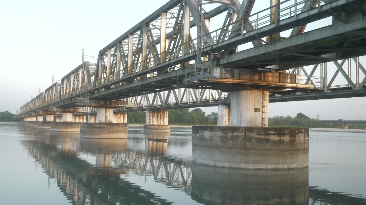 Rail road bridge over the river rural village