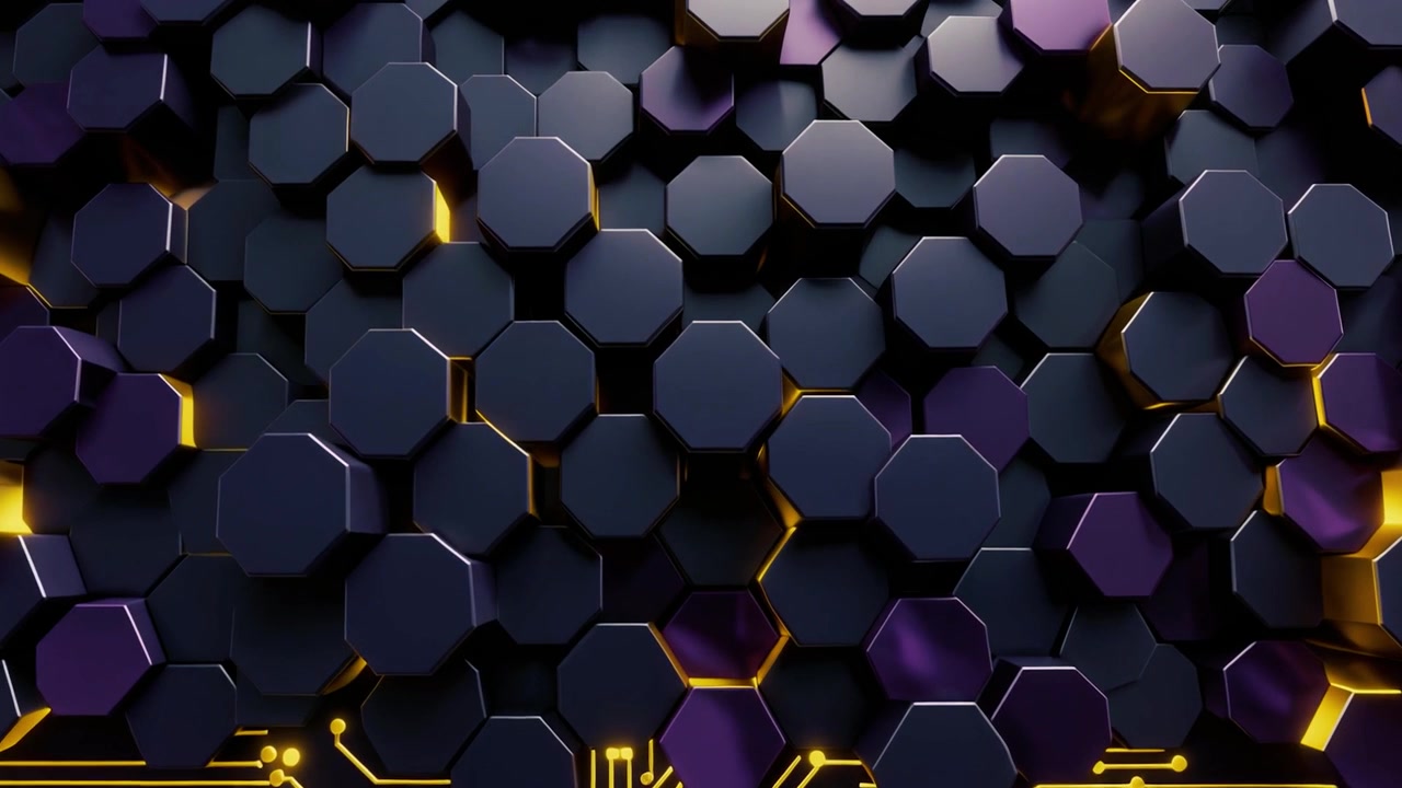 Futuristic Technology Background with Moving Geometric Shapes and Glowing Circuits