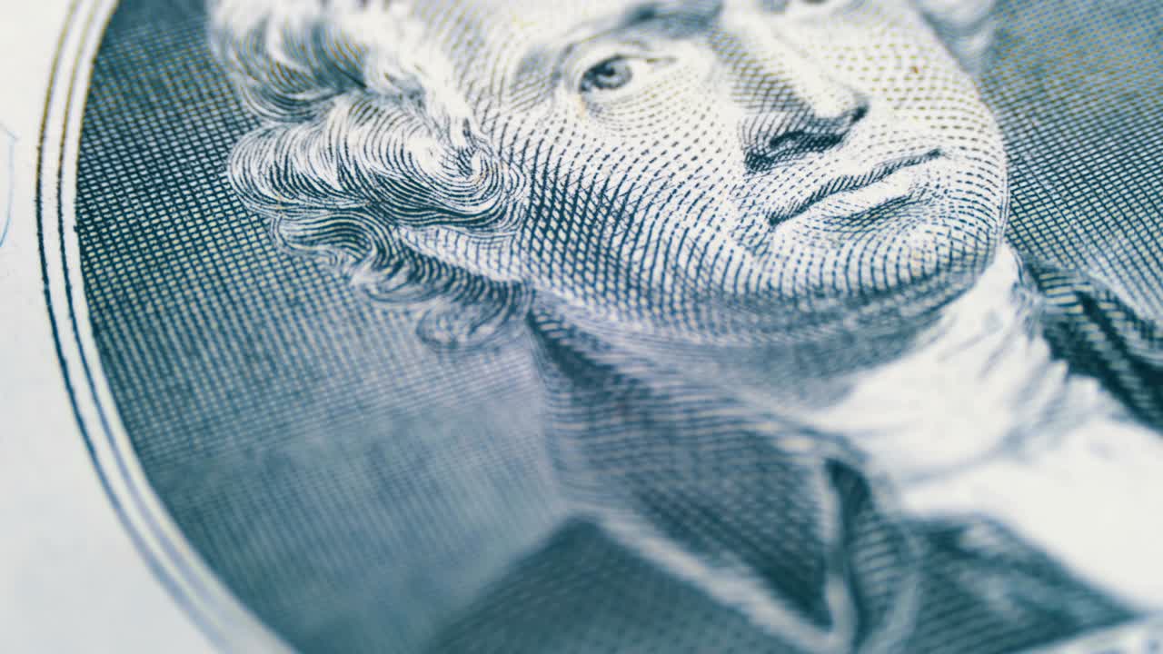 Slow Rotating Thomas Jefferson Face on Two Dollar Bill