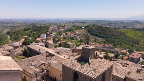 wide angle drone shot of a beautiful vista of an old remote village in the region of abruzzo in italy called penne