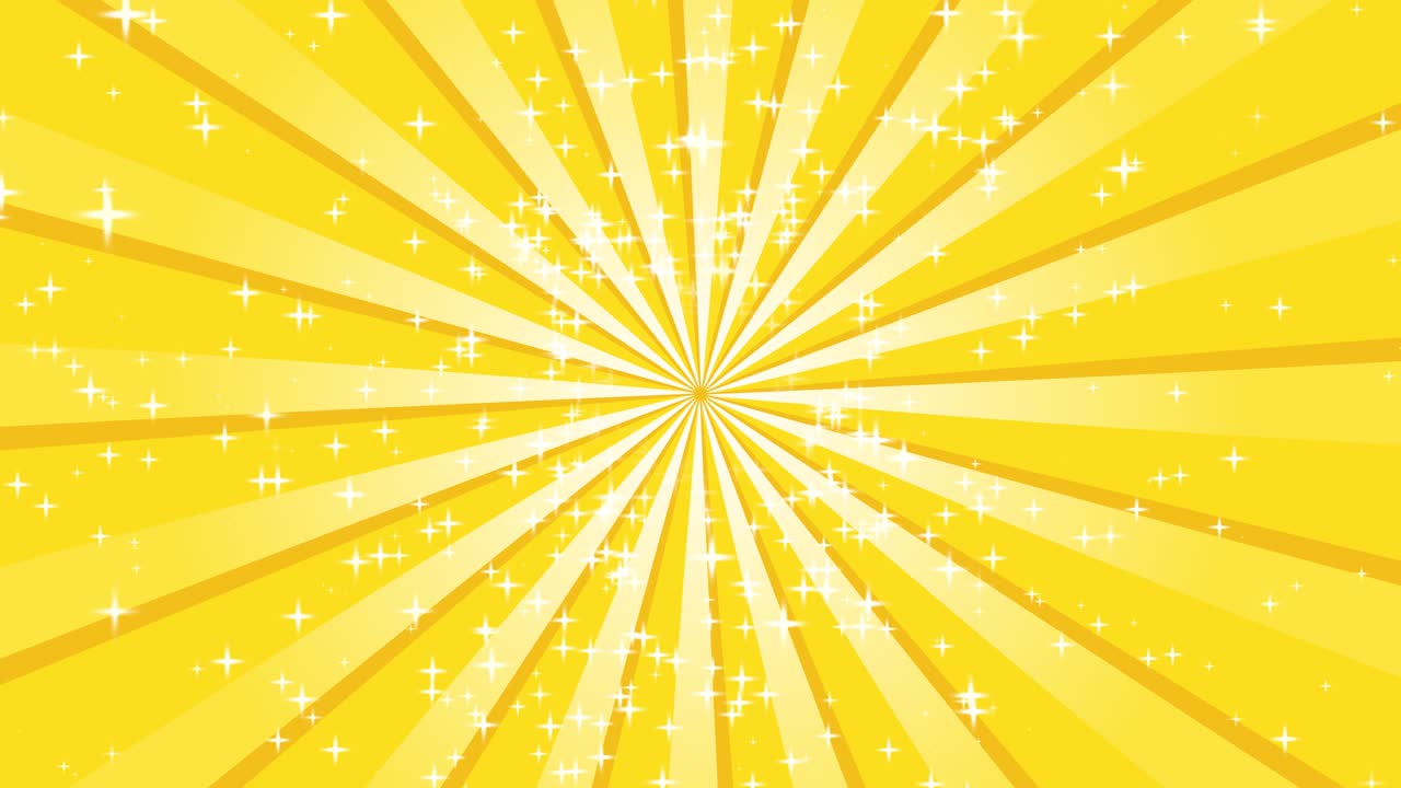 Radiate yellow lines spin around the center of the background with twinkle stars.