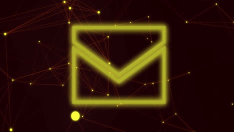 animation of glowing digital envelope icon over network of connections