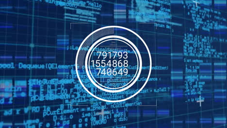 Animation-of-changing-numbers-in-loading-circles-and-computer-language-over-abstract-background