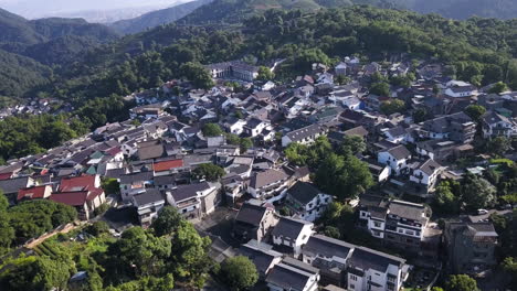 4k village near tea fields in hangzhou, china