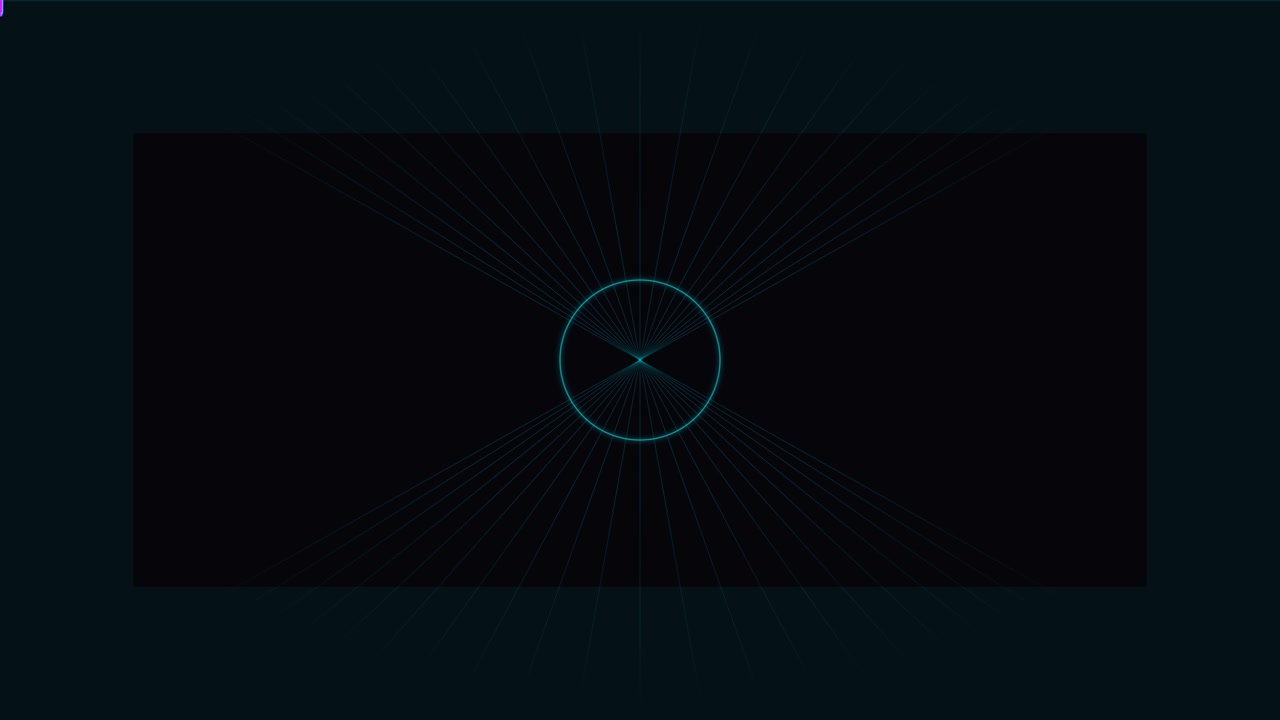 Abstract Motion Graphic with Glowing Cyan Circle and Radiating Lines