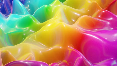 looped festive liquid bg in 4k. abstract wavy pattern on bright glossy surface, liquid gradient rainbow color, waves on paint fluid in smooth animation. glitters on viscous 3d liquid. creative backdro