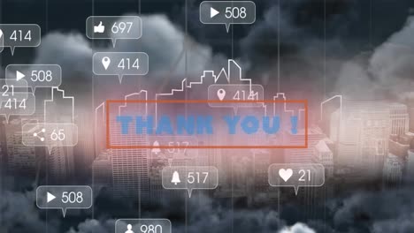 Animation-of-thank-you-text-and-numbers-growing-over-cityscape