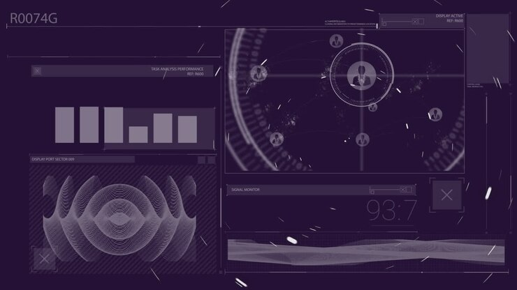 Animation of digital interface over dark background