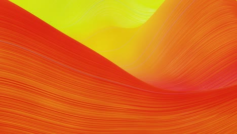 schöner abstrakter hintergrund von wellen auf der oberfläche, rot-gelbe farbgradienten, extrudierte linien als gestreifte stoffoberfläche mit falten oder wellen auf flüssigkeit. 4k schleife. glühlinien. 18
