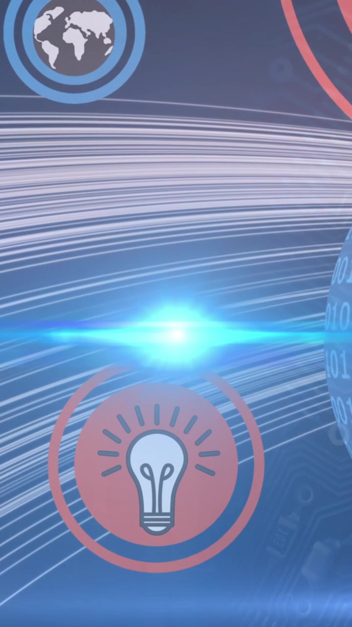 Animation of business icons and light spots over globe