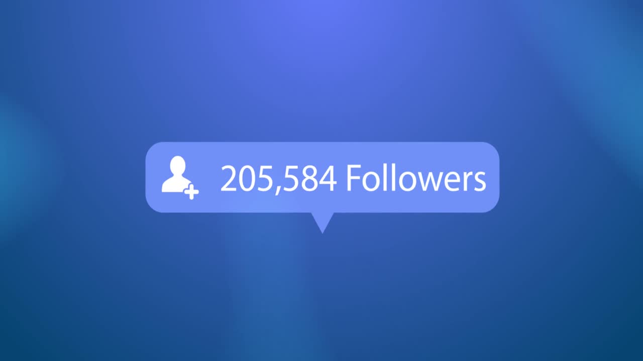 Profile icon, followers text and increasing numbers on speech bubble against blue background