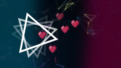animación de la red de conexiones con corazones sobre fondo oscuro