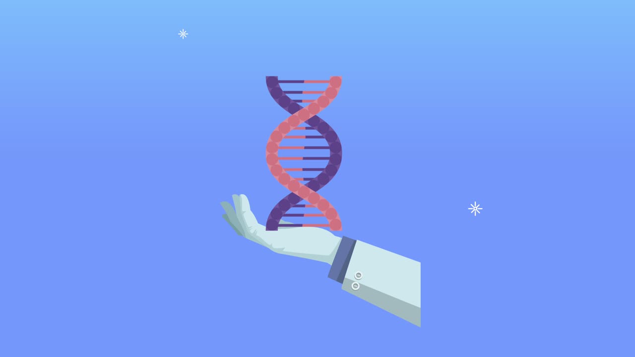 hand with dna molecule animated