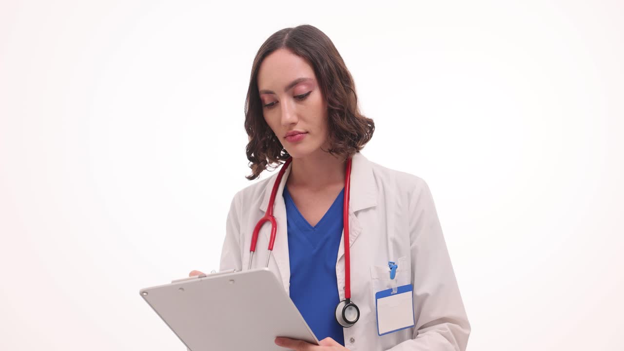 Female doctor with stethoscope and clipboard