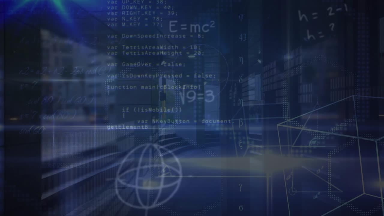 Animation of data processing over cityscape