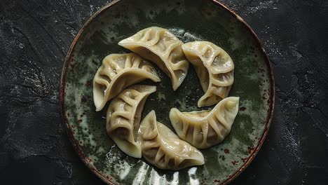 top view of delicious dumplings on ceramic plate