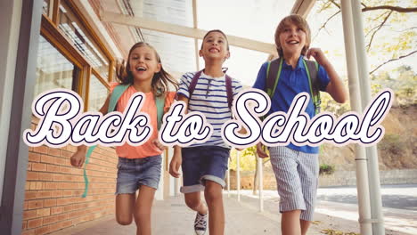 animation of back to school text over schoolchildren