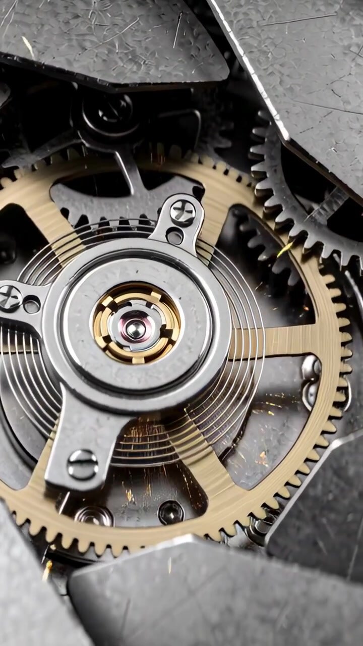 Vertical video: Cam panning balance and spring oscillating in case, gears advancing for inspection