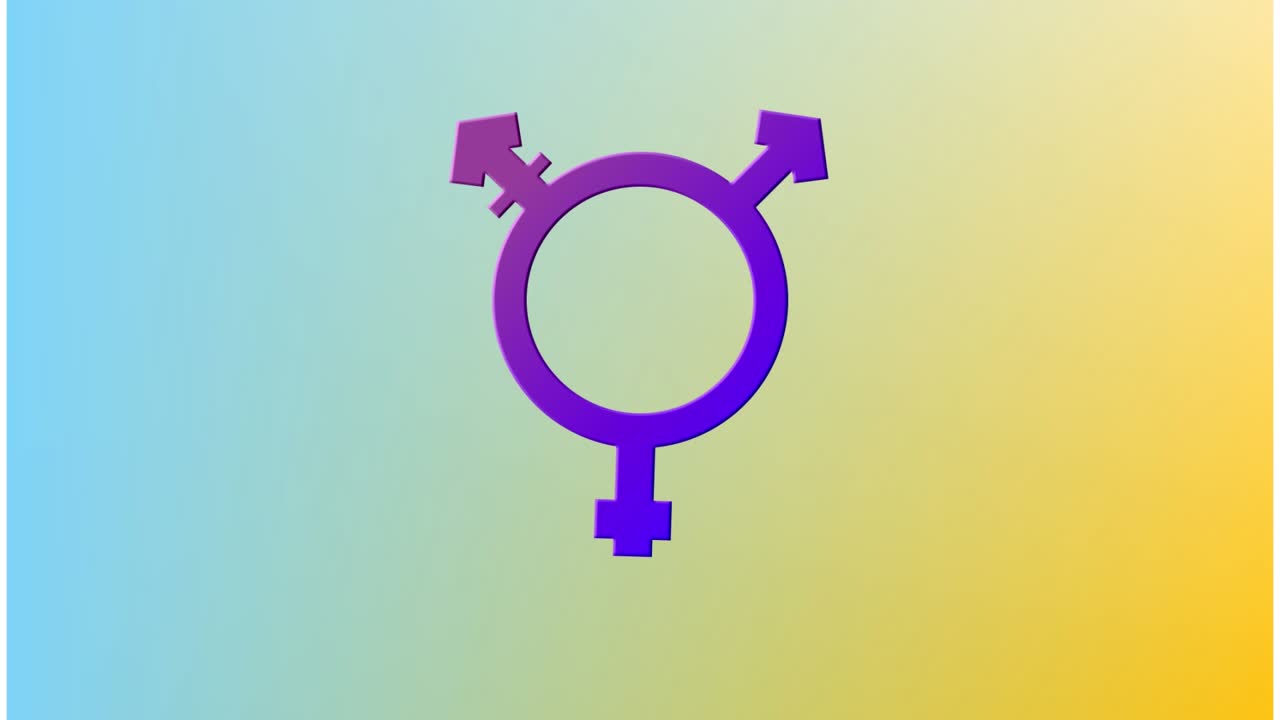 Animazione di un simbolo transgender blu e rosa in movimento su sfondo colorato
